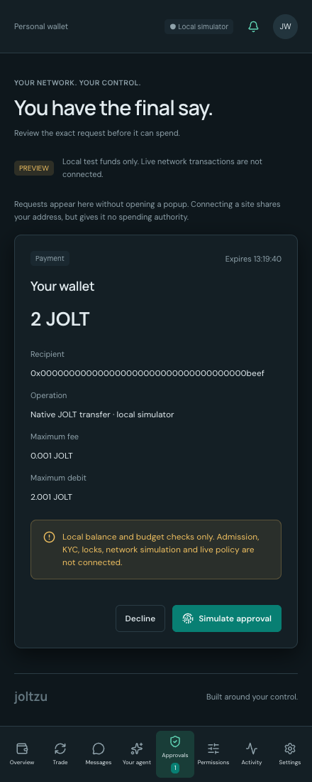 Inline review of a two-JOLT simulator payment to a development recipient